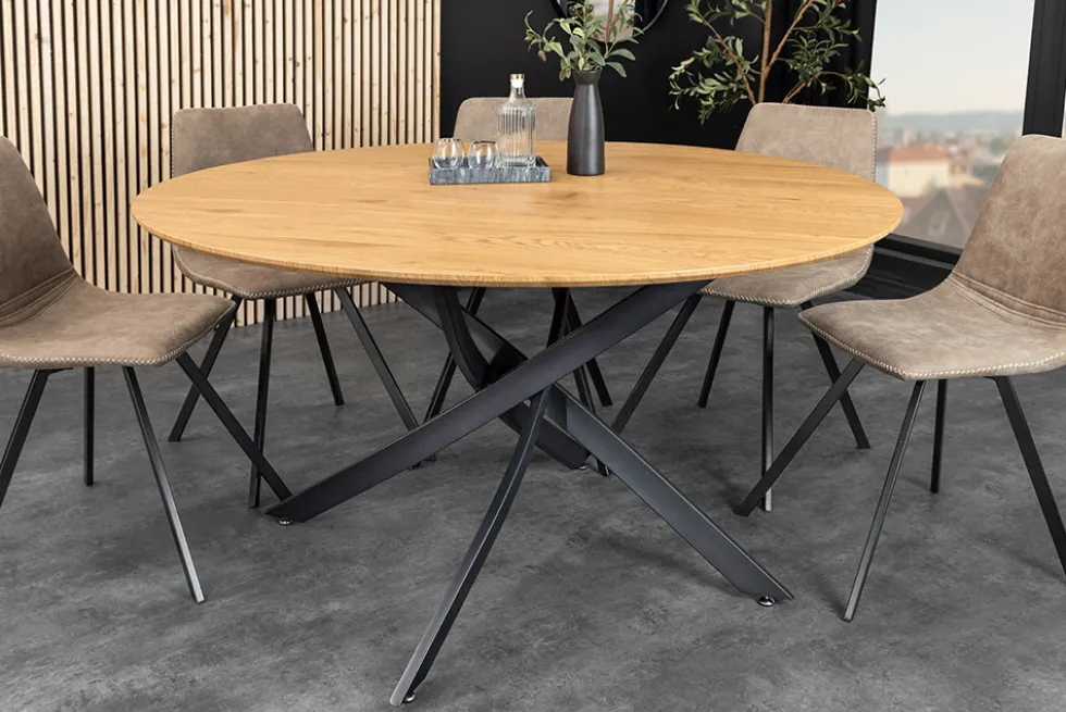 Runder Esstisch HELIX 120cm natur Wildeiche schwarze Metallbeine Sterngestell