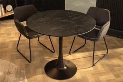 Runder Esstisch LYON 80cm anthrazit Marmor Keramik Bistrotisch schwarzer Säulenfuß
