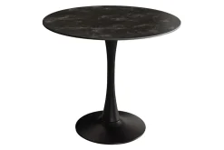 Runder Esstisch LYON 80cm anthrazit Marmor Keramik Bistrotisch schwarzer Säulenfuß