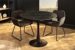 Runder Esstisch LYON 80cm anthrazit Marmor Keramik Bistrotisch schwarzer Säulenfuß