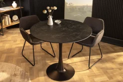 Runder Esstisch LYON 80cm anthrazit Marmor Keramik Bistrotisch schwarzer Säulenfuß
