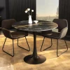 Runder Esstisch LYON 80cm schwarz gold sand Aurora Oro Keramik Bistrotisch Säulenfuß