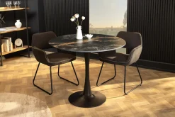 Runder Esstisch LYON 80cm schwarz gold sand Aurora Oro Keramik Bistrotisch Säulenfuß