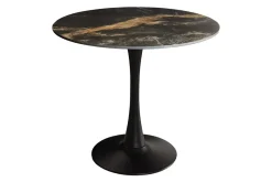 Runder Esstisch LYON 80cm schwarz gold sand Aurora Oro Keramik Bistrotisch Säulenfuß