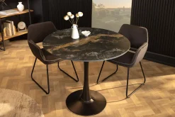 Runder Esstisch LYON 80cm schwarz gold sand Aurora Oro Keramik Bistrotisch Säulenfuß