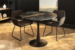 Runder Esstisch LYON 80cm schwarz gold sand Aurora Oro Keramik Bistrotisch Säulenfuß