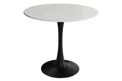 Runder Esstisch LYON 80cm weiß Marmor Keramik Bistrotisch schwarzer Säulenfuß