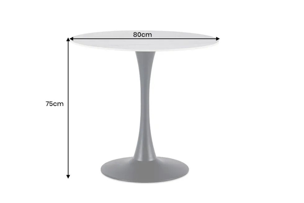 Runder Esstisch LYON 80cm weiß Marmor Keramik Bistrotisch schwarzer Säulenfuß