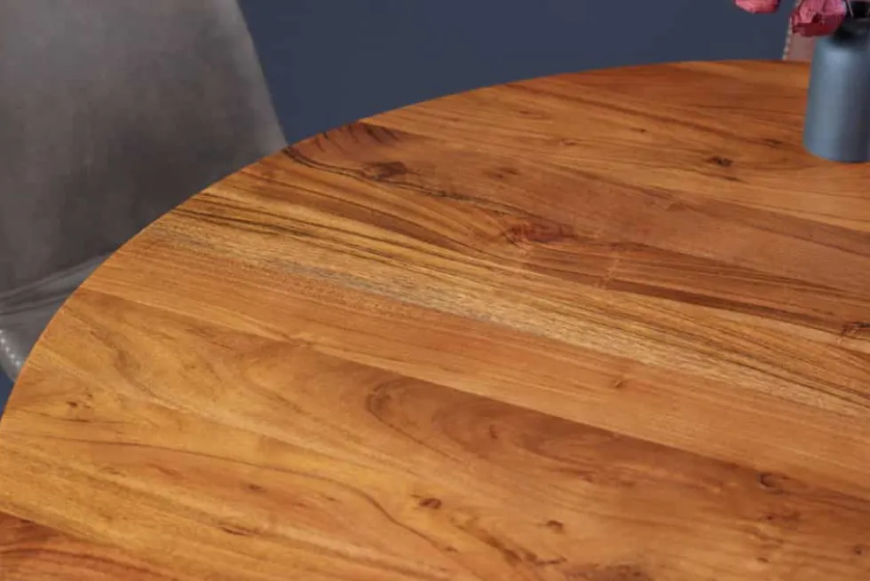 Runder Esstisch MAISON JADE 120cm natur Akazie Massivholz Säulenfuß