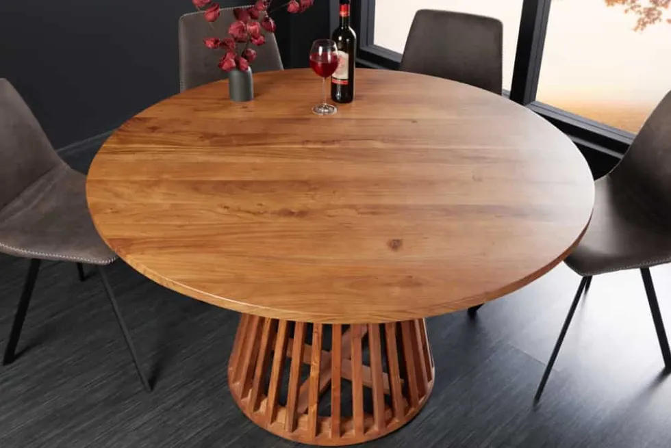 Runder Esstisch MAISON JADE 120cm natur Akazie Massivholz Säulenfuß
