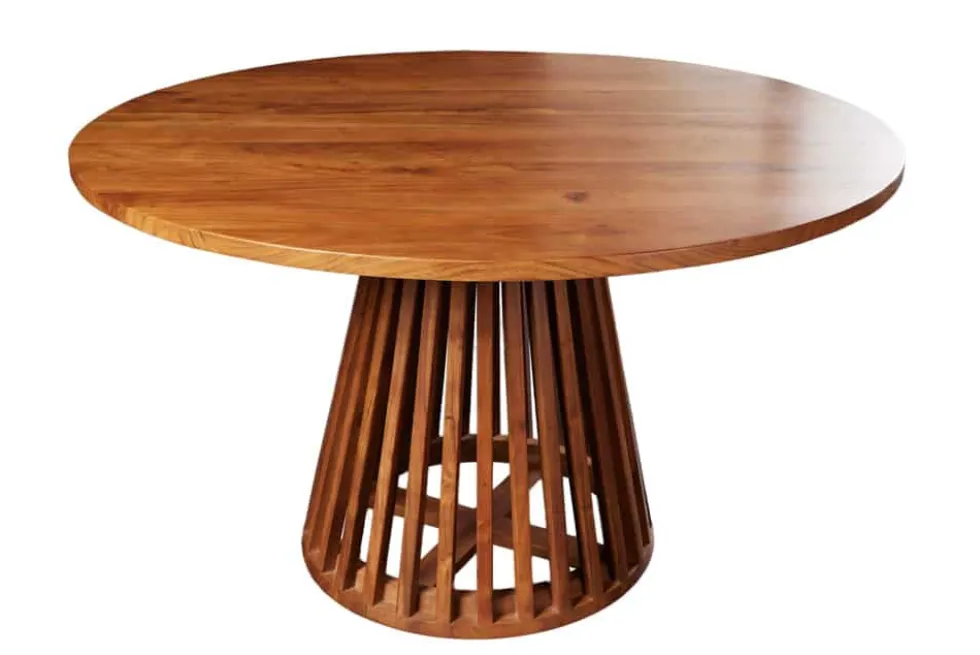 Runder Esstisch MAISON JADE 120cm natur Akazie Massivholz Säulenfuß