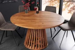 Runder Esstisch MAISON JADE 130cm natur Akazie Massivholz Säulenfuß