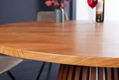 Runder Esstisch MAISON JADE 130cm natur Akazie Massivholz Säulenfuß