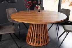 Runder Esstisch MAISON JADE 130cm natur Akazie Massivholz Säulenfuß