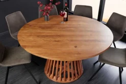 Runder Esstisch MAISON JADE 130cm natur Akazie Massivholz Säulenfuß