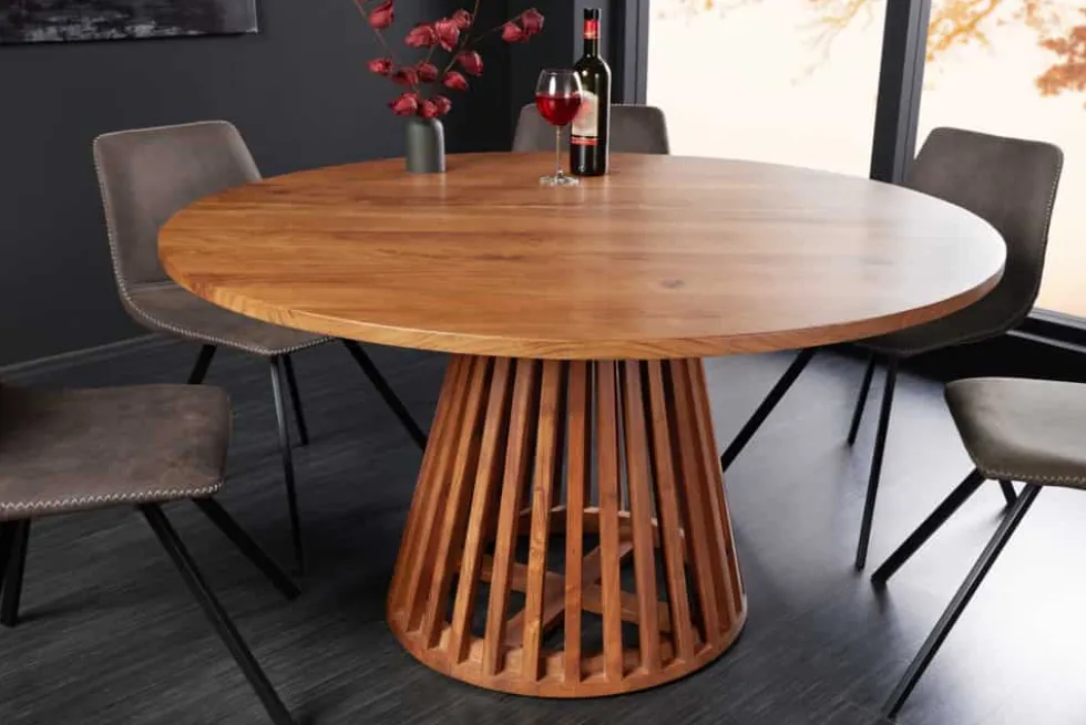 Runder Esstisch MAISON JADE 140cm natur Akazie Massivholz Säulenfuß