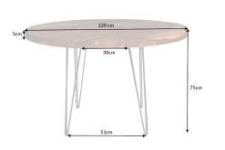 Runder Esstisch MAKASSAR 120cm braun Sheesham Massivholz stone finish Hairpin Legs