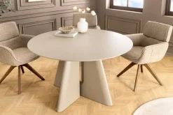 Runder Esstisch ORGANIKO 120cm cement greige mit skulpturalem Säulengestell