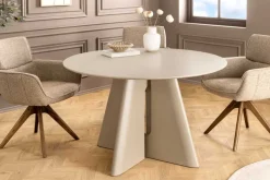 Runder Esstisch ORGANIKO 120cm cement greige mit skulpturalem Säulengestell