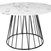 Runder Esstisch PARIS 120cm weiß Marmor-Design Glas schwarzes Metallgestell