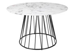 Runder Esstisch PARIS 120cm weiß Marmor-Design Glas schwarzes Metallgestell