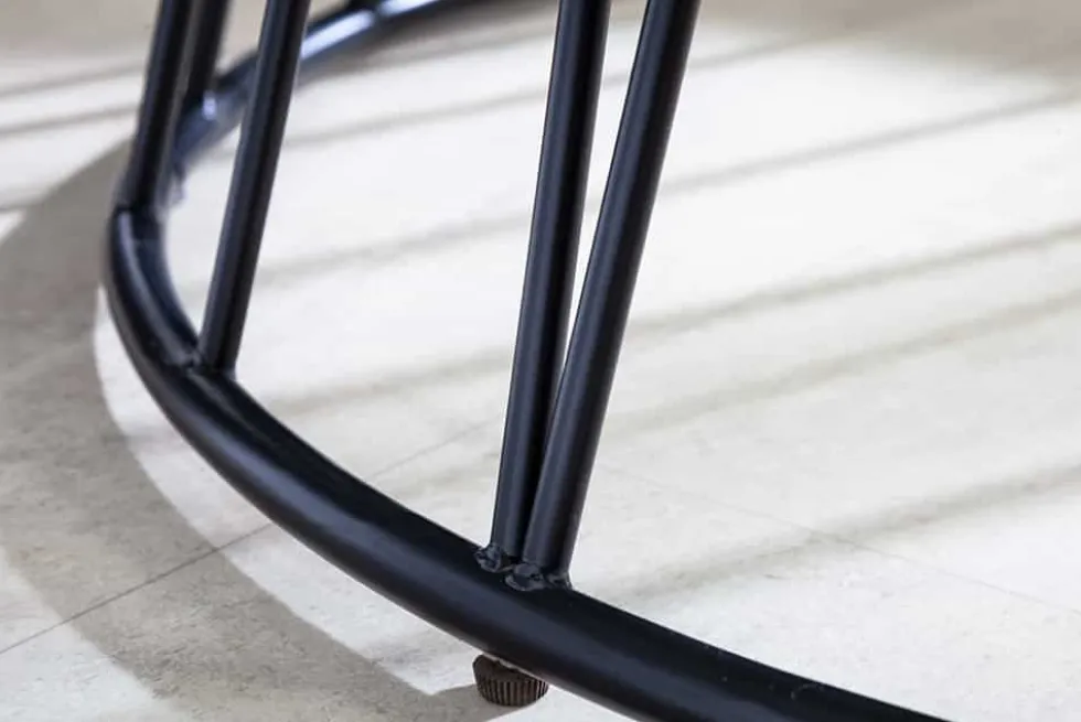 Runder Esstisch PARIS 120cm weiß Marmor-Design Glas schwarzes Metallgestell