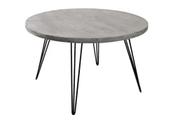 Runder Esstisch SCORPION 120cm grau Mangoholz massiv schwarze Metallbeine Hairpin Legs
