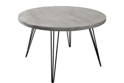 Runder Esstisch SCORPION 80cm grau Mangoholz massiv schwarze Metallbeine Hairpin Legs