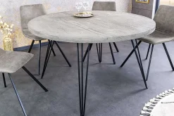Runder Esstisch SCORPION 80cm grau Mangoholz massiv schwarze Metallbeine Hairpin Legs