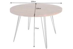 Runder Esstisch SCORPION 120cm Akazie natur Massivholz Hairpin Legs Retro Design