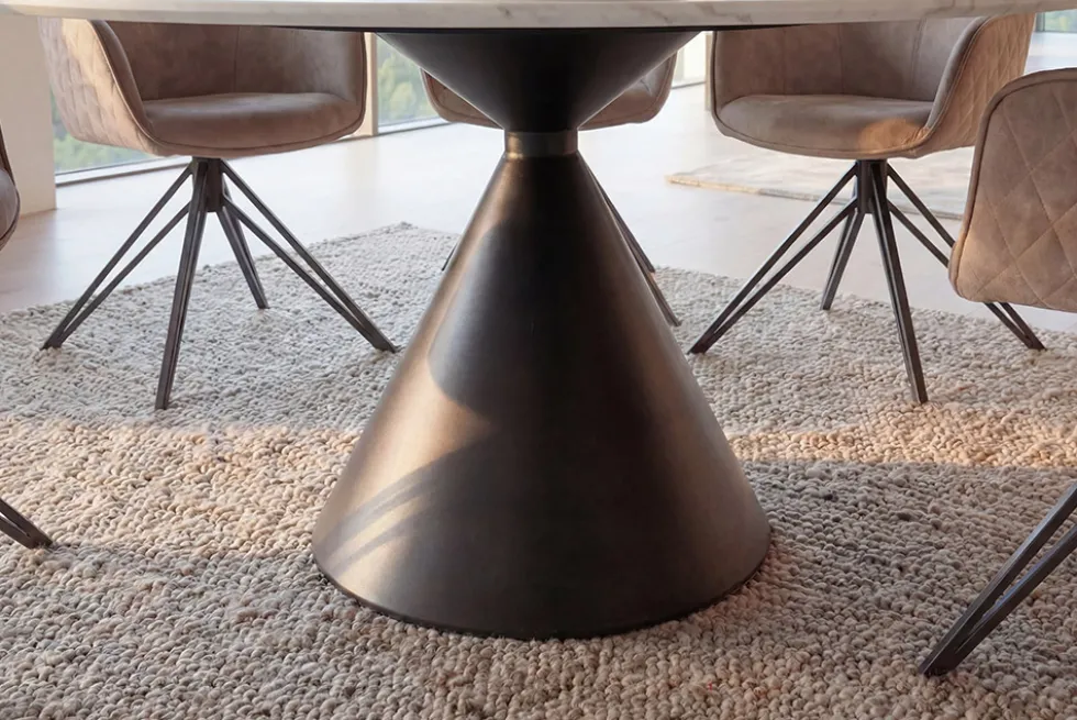 Runder Esstisch SIGNATURE 135cm weiß Marmor Keramik schwarzes Metallgestell Säulenfuß