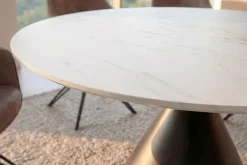 Runder Esstisch SIGNATURE 135cm weiß Marmor Keramik schwarzes Metallgestell Säulenfuß