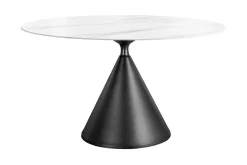 Runder Esstisch SIGNATURE 135cm weiß Marmor Keramik schwarzes Metallgestell Säulenfuß