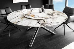 Runder Esstisch SPIN 150cm weiß grau gold 360° drehbare Servierplatte Aurora Oro Keramik
