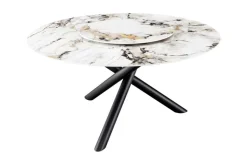 Runder Esstisch SPIN 150cm weiß grau gold 360° drehbare Servierplatte Aurora Oro Keramik