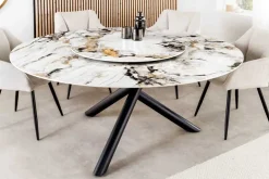 Runder Esstisch SPIN 150cm weiß grau gold 360° drehbare Servierplatte Aurora Oro Keramik
