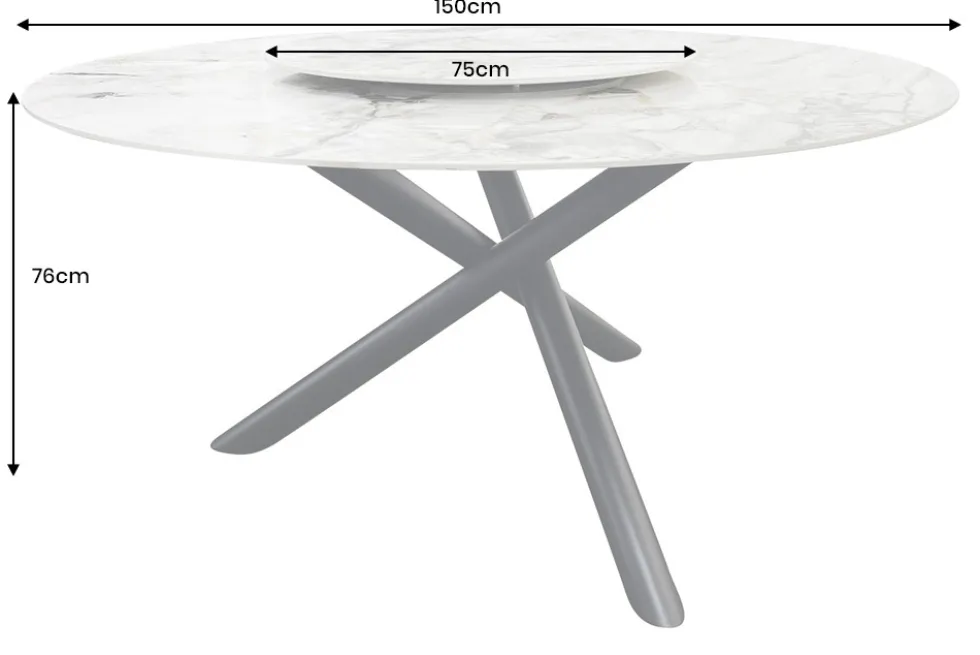 Runder Esstisch SPIN 150cm weiß grau gold 360° drehbare Servierplatte Aurora Oro Keramik