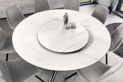 Runder Esstisch SPIN 150cm weiß mit 360° drehbarer Servierplatte Marmor Keramik schwarz