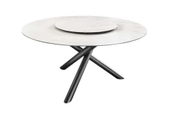 Runder Esstisch SPIN 150cm weiß mit 360° drehbarer Servierplatte Marmor Keramik schwarz