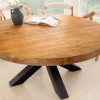 Runder Esstisch THOR 140cm natur massives Mangoholz schwarzes Metallgestell