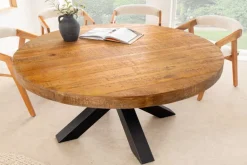 Runder Esstisch THOR 140cm natur massives Mangoholz schwarzes Metallgestell