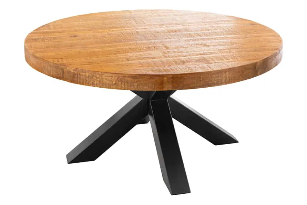Runder Esstisch THOR 140cm natur massives Mangoholz schwarzes Metallgestell
