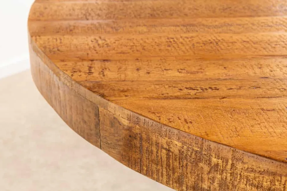 Runder Esstisch THOR 140cm natur massives Mangoholz schwarzes Metallgestell