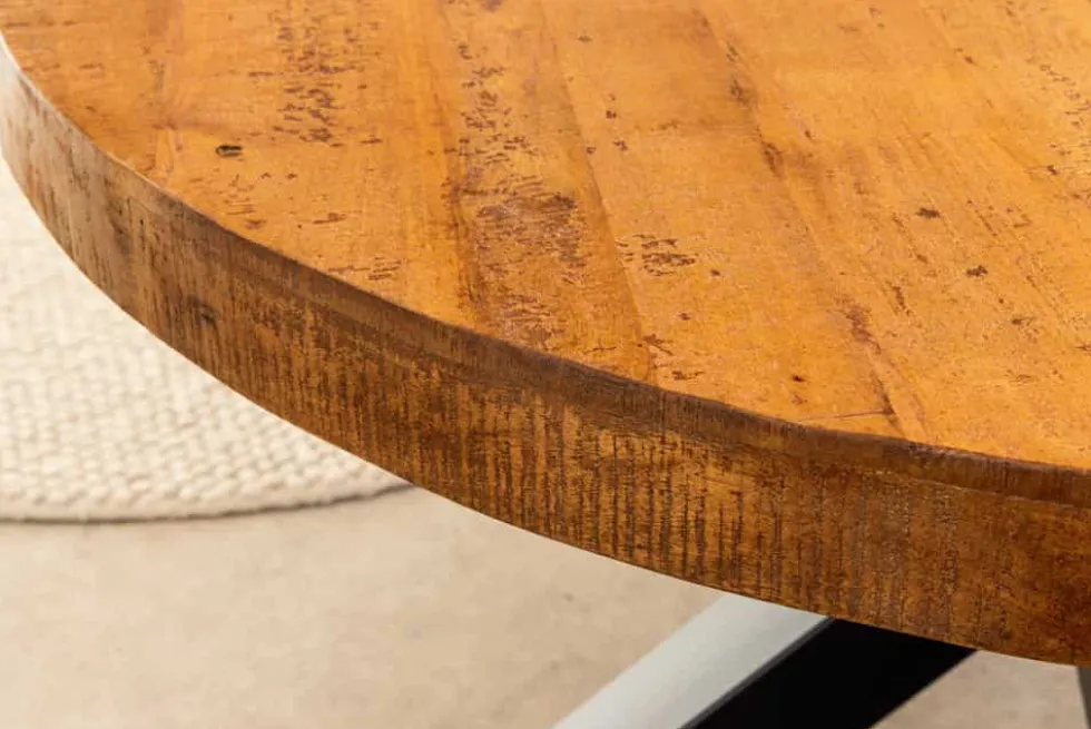 Runder Esstisch THOR 140cm natur massives Mangoholz schwarzes Metallgestell