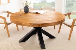 Runder Esstisch THOR 140cm natur massives Mangoholz schwarzes Metallgestell