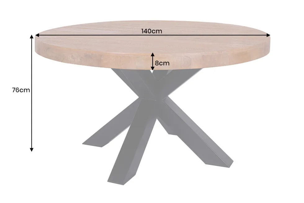 Runder Esstisch THOR 140cm natur massives Mangoholz schwarzes Metallgestell