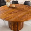 Runder Esstisch TRES CHIC 120cm braun Sheeshamholz stone finish massiv mit Säulenfuß