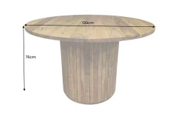 Runder Esstisch TRES CHIC 120cm braun Sheeshamholz stone finish massiv mit Säulenfuß