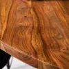 Runder Esstisch TRES CHIC 140cm braun Sheeshamholz stone finish massiv mit Säulenfuß