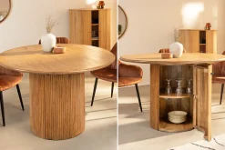 Runder Esstisch TRES CHIC 120cm braun Mangoholz Massivholz mit Stauraum